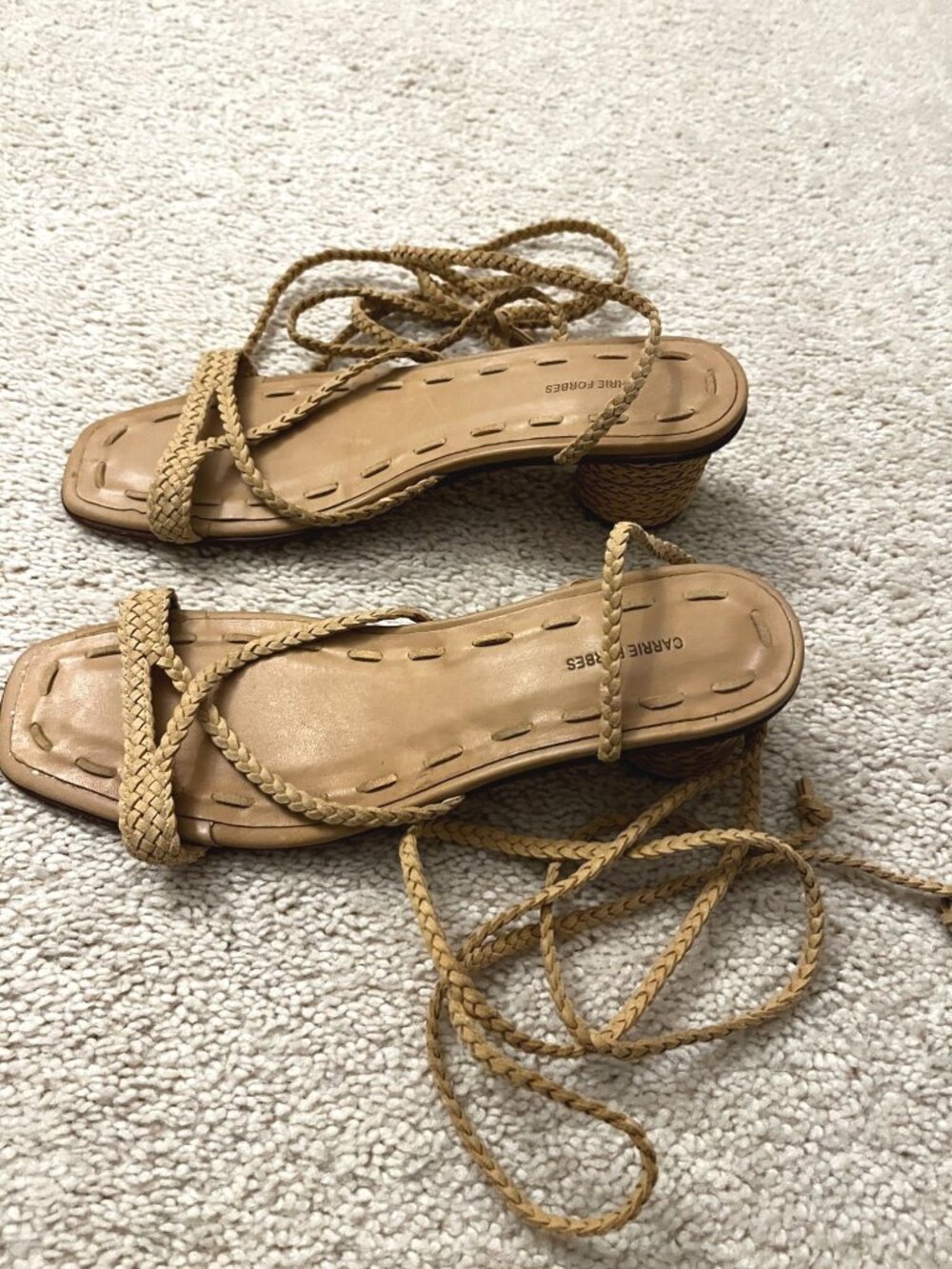 Carrie Forbes Braided Leather Lace Up Ankle Wrap Tie Sandals Heels Sz 39 US 9 - Picture 2 of 10